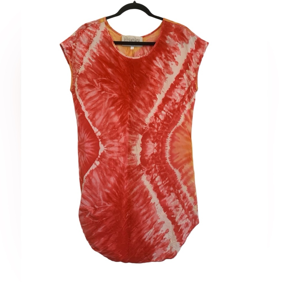 ❤️Colorful tie dye silk designer dress coverup hippy chic short sleeve orange🍊